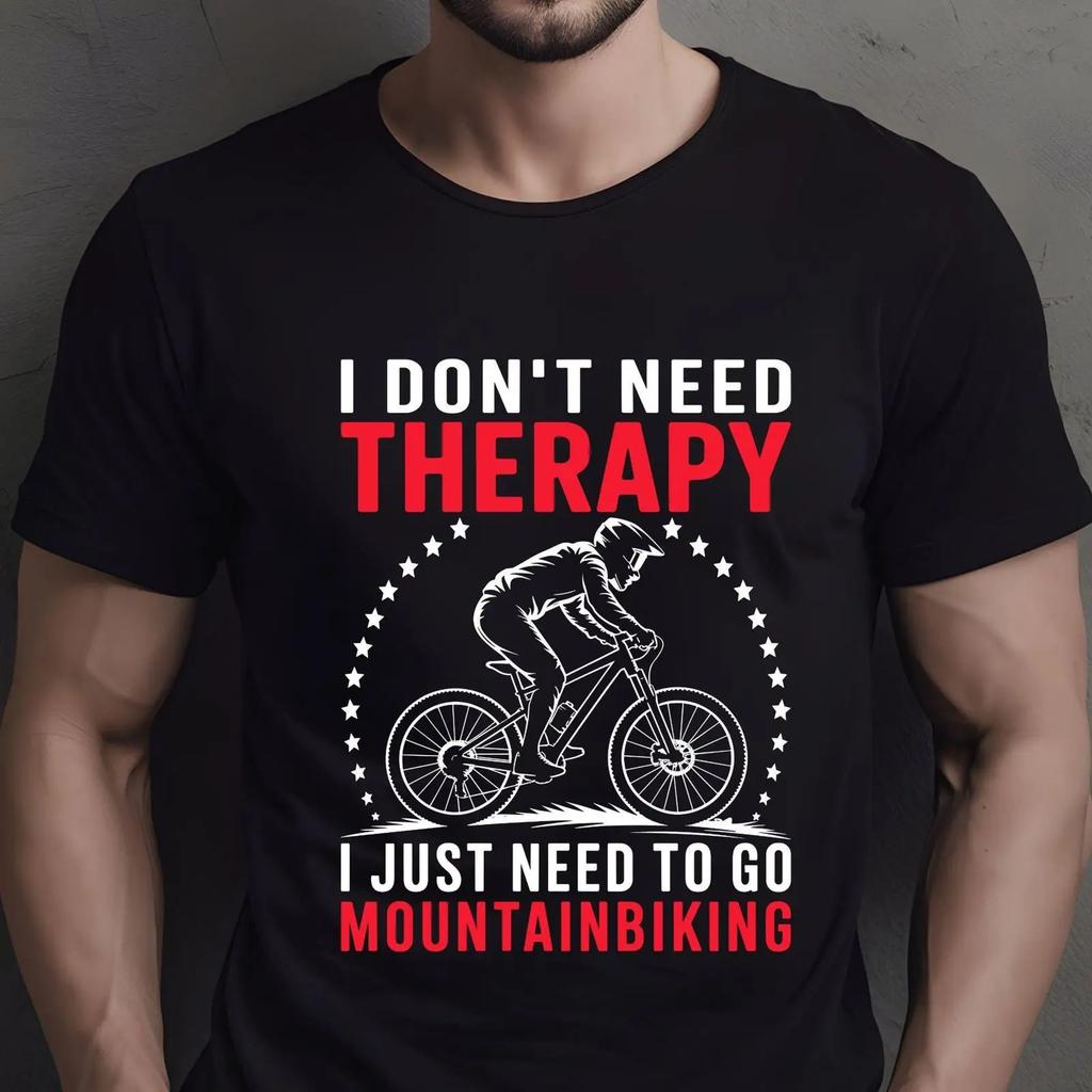 Funny Mountain Biking Therapy T Shirt Mtb Rider Vintage Designer Clothes Fashion Stylish Graphic Stretched