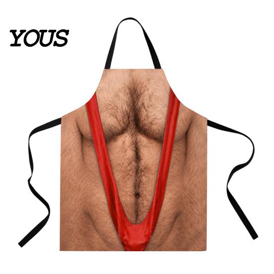 Practical Prank Gifts for Dad Funny 3D Hairy Men's Body Apron, Novelty Muscle Print BBQ Personalized Cooking Gear Bib, Adjustable Polyester