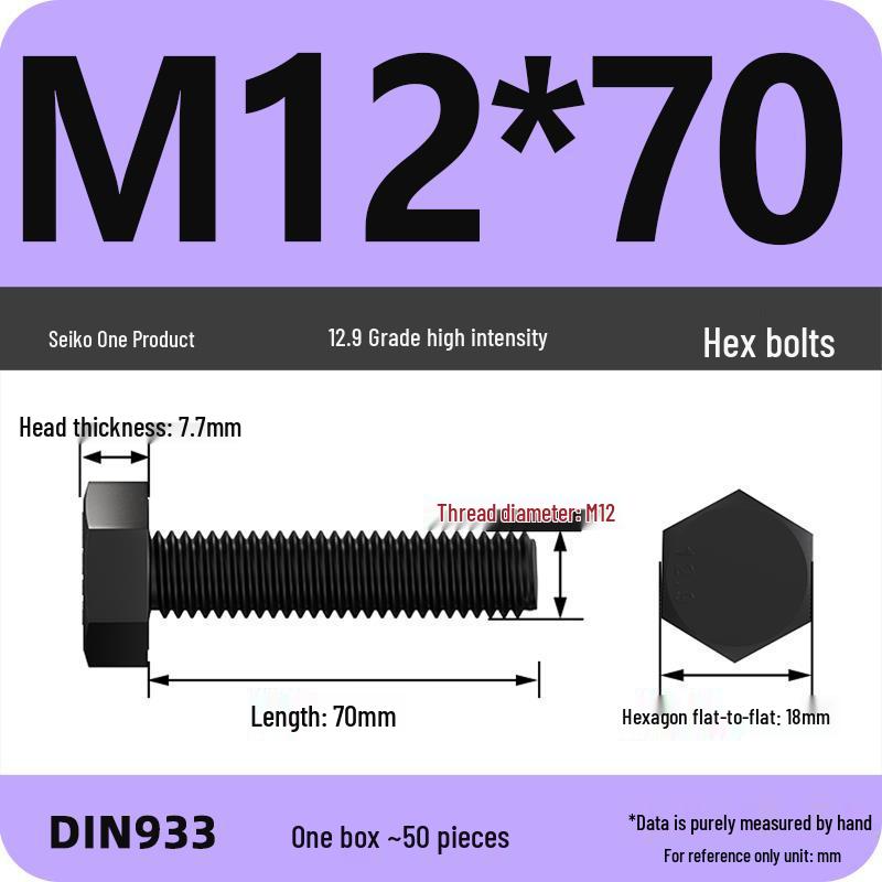 High Strength Class 12.9 Hex Bolt Set: M4-M16 Sizes