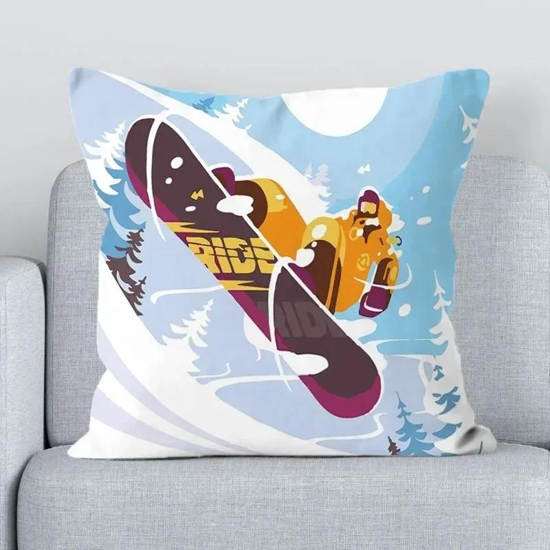 Горнолыжный курорт Лыжные атрибуты Печатное украшение Декор для офиса Наволочка Наволочка для домашней подушки Квадратная,(4) 30x30cm