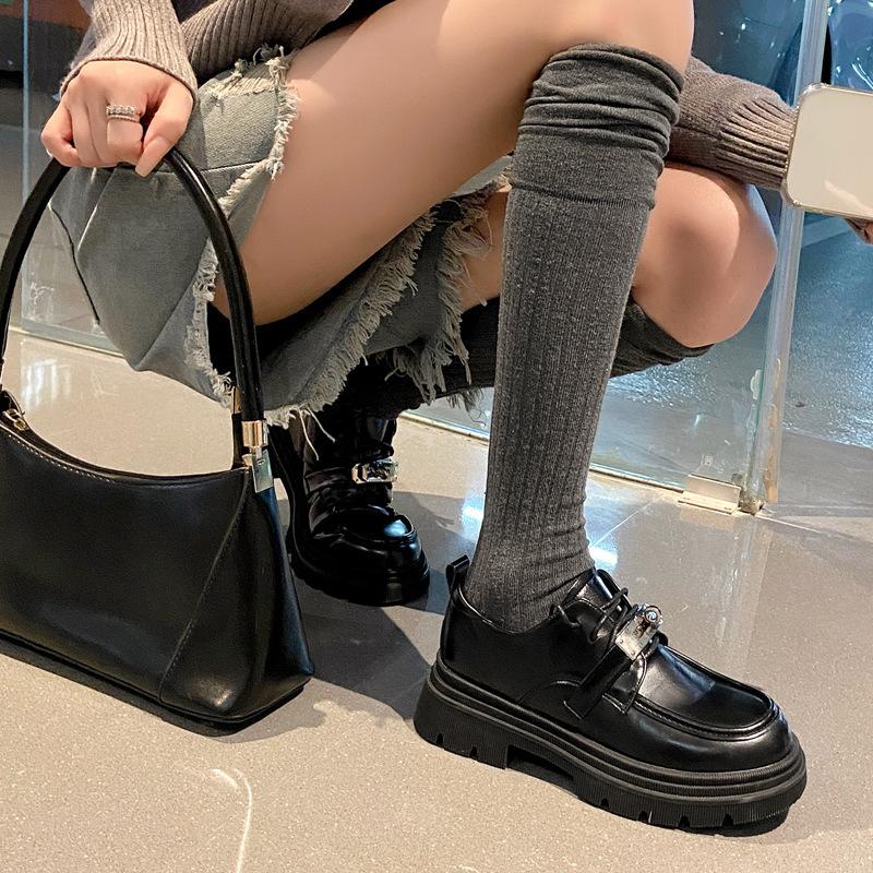 Yuexinwang Genuine Leather Flat for Huizhou Women's Shoes Grape Mother Same Small Leather Shoes Round Head Versatile College Style Platform Shoes Wom