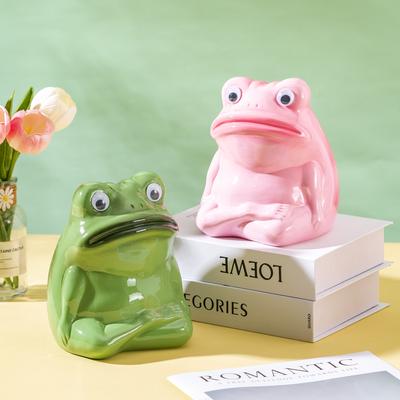 Ceramic Handicrafts Cartoon Frog Figurines Piggy Bank Big-mouthed Frog Ornament Abstract Animal Sculpture Home Decoration