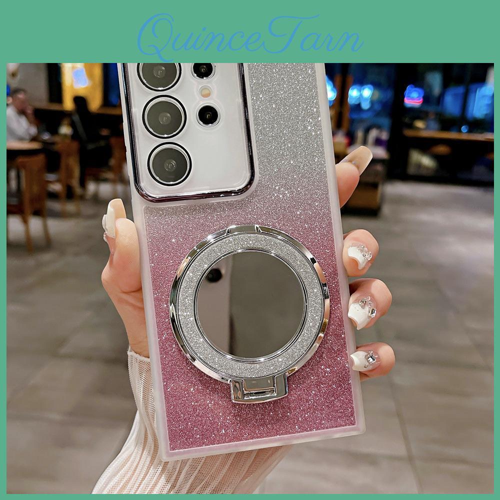 Samsung S23 S24 For Ultra S22 Plus S20fe S21 Fe Mirror Magnetic Stand Glitter Case For Galaxy S24 S23 S22 Plus Lens Protect Film Silicone Holder Cover