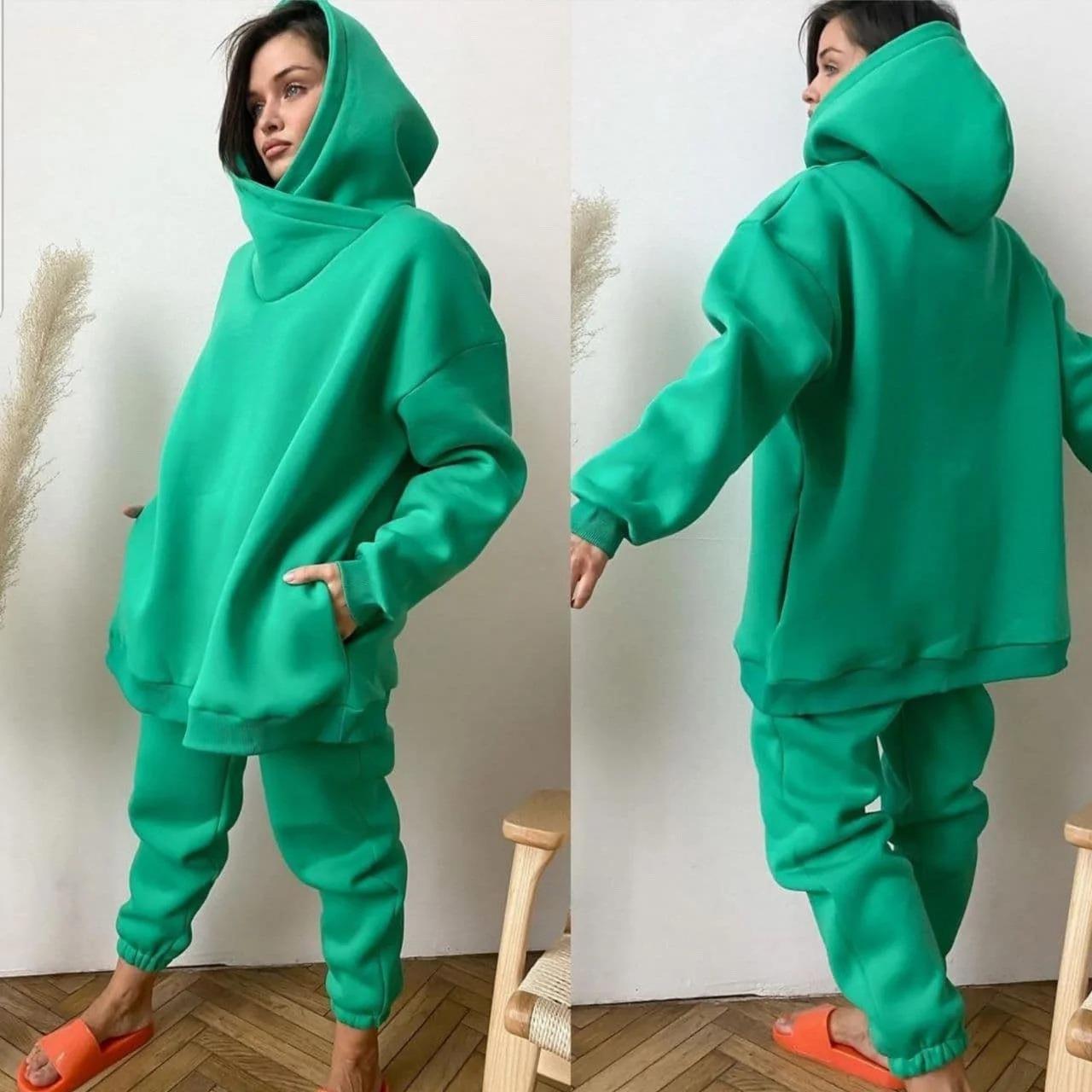 

Women s Autumn/Winter Casual Fashion Hoodie Set Two-Piece - European & American Style Small зелений