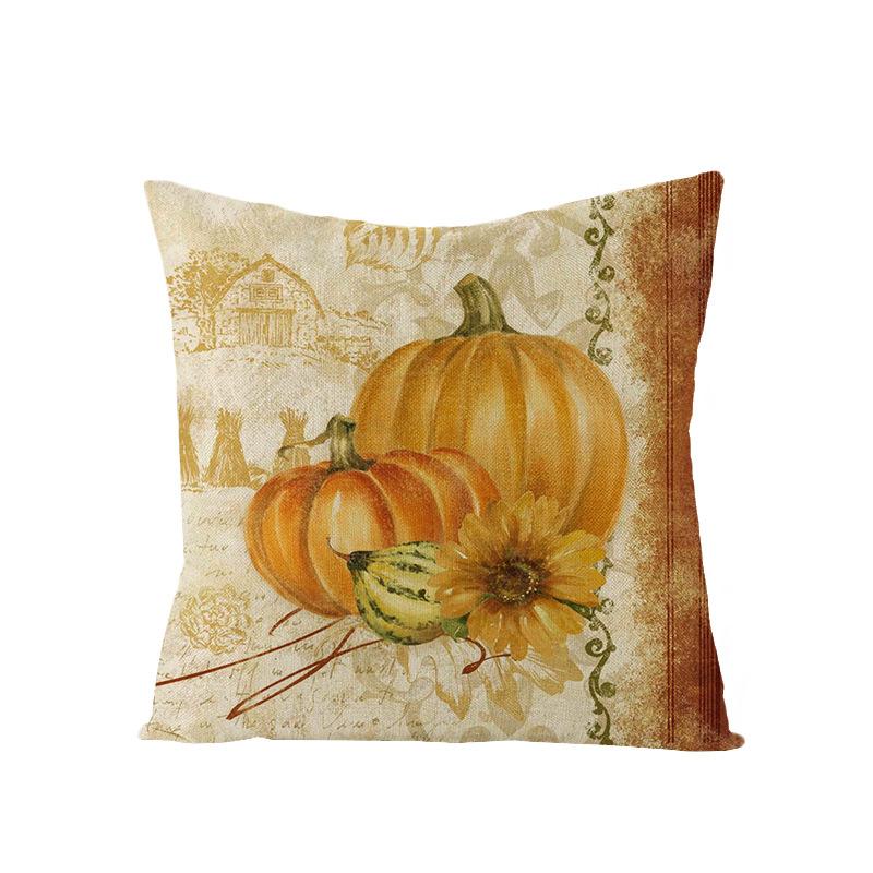 Thanksgiving Cushion Cover Pumpkin Print Harvest Polyester Cushion Cover Office Sofa Cushion Cover