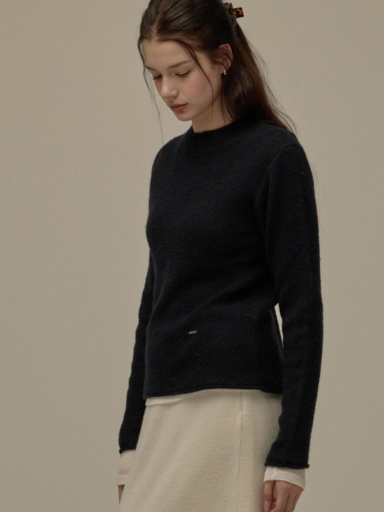 BEMUSE MANSION Half Neck Wool Knit Top - Navy