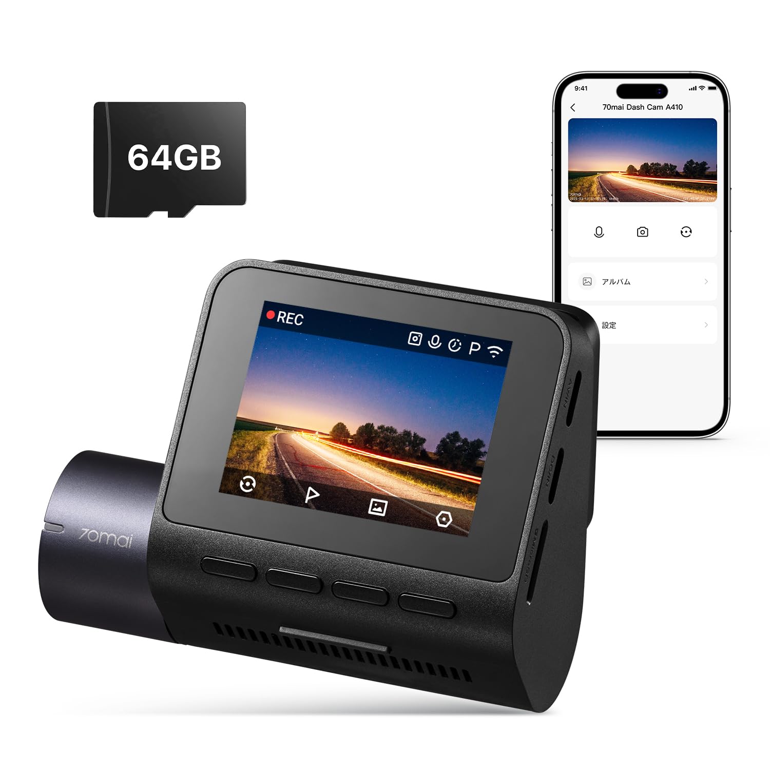

70mai Dash Cam A410 Drive Recorder with Night Night Continuous Impact Parking Smartphone and PC Technical Approval Nationwide LED Signal Noise