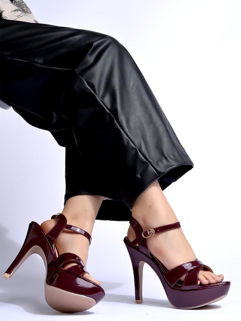 Shoetopia Women's High Heel Sandals Open Toe Stiletto Heels with Ankle Strap, Patent Party Dress Shoes Casual, Ethnic, Party & Wedding