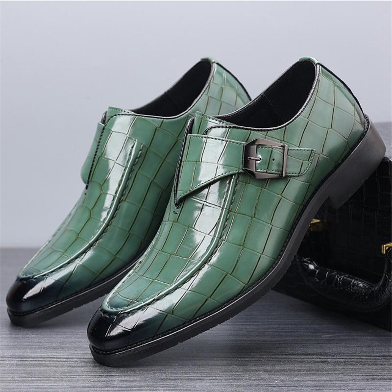 Fashion New Monk Strap Loafers For Men Red Green Pointed Crocodile Pattern Shoes Designer Formal Wedding Dress Homecoming Footwear