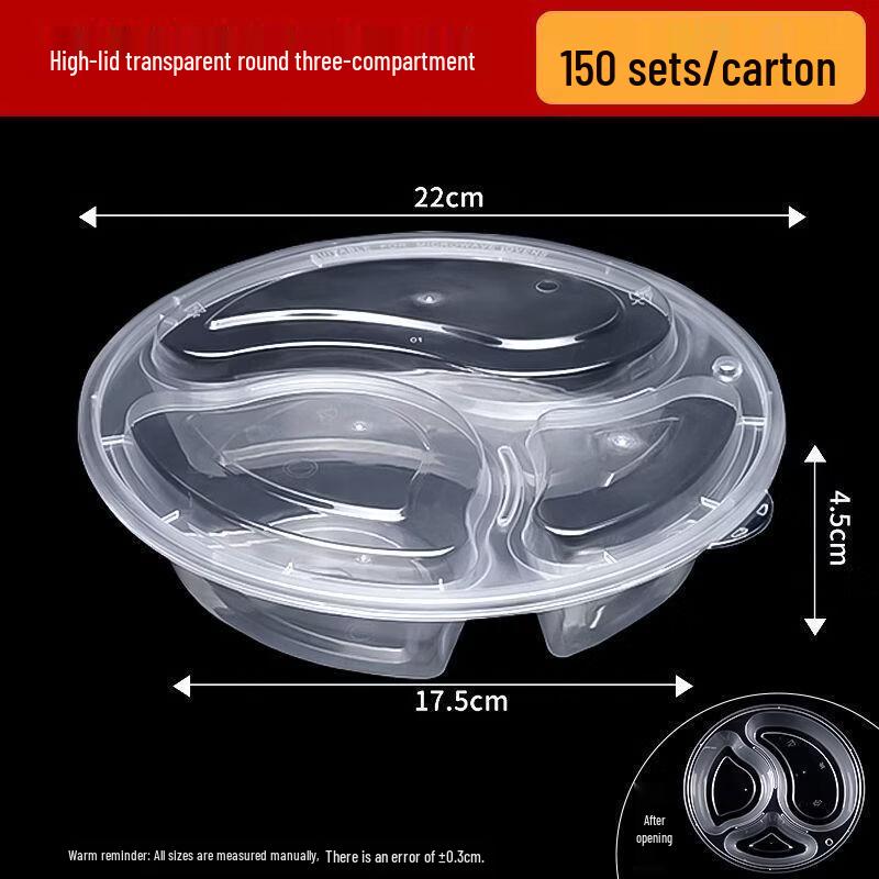Disposable 3-Compartment Round Takeout Meal Prep Boxes
