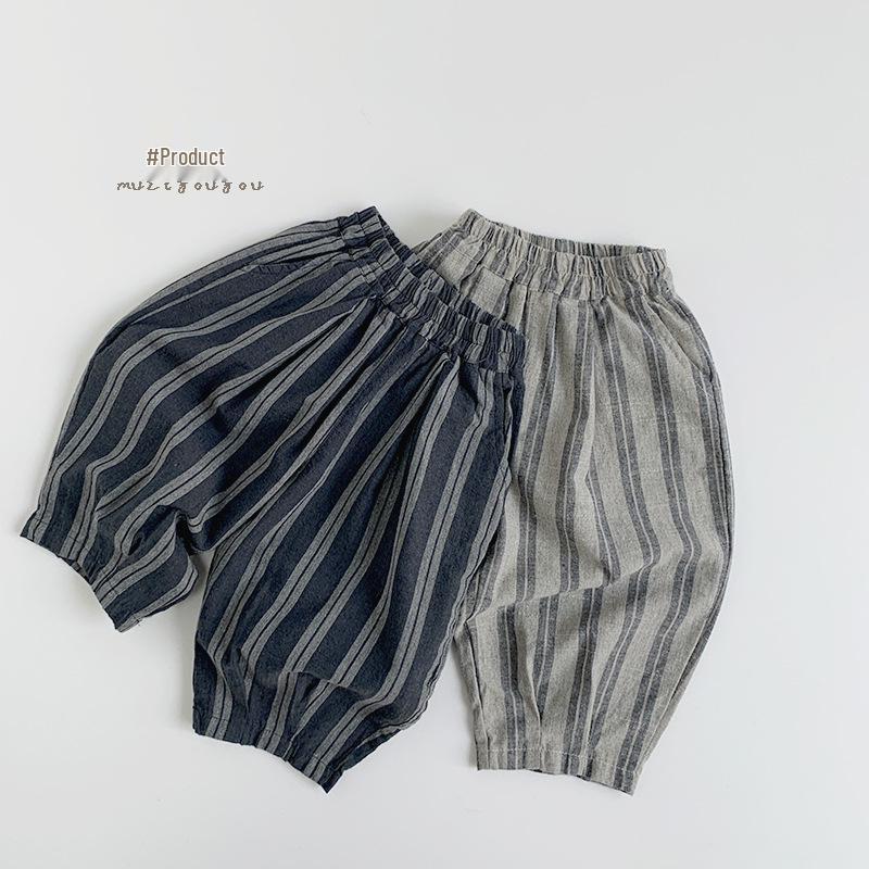 Spring/Summer Children's Striped Pants: Japanese & Korean Mori Style, Loose Fit, Casual for Boys & Girls