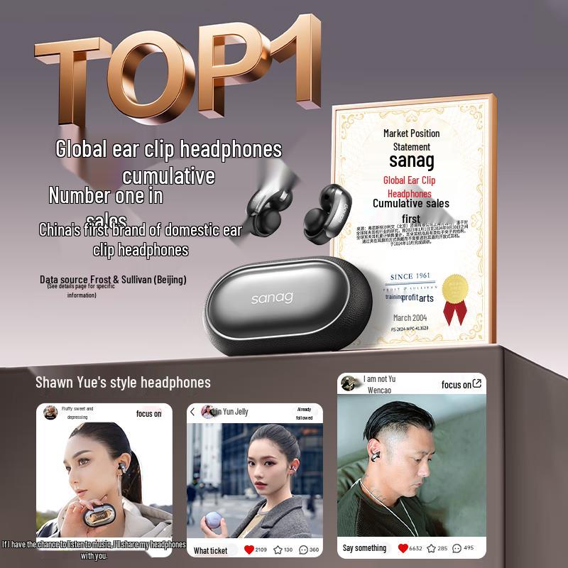 SANAG S9S AI Translator Bone Conduction Ear Clip Headphones