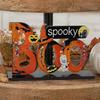 Stable Base Halloween Decor Wooden Tabletop Ornaments, Freestanding Solid Wood Letter Signs, Decorative Table Centerpiece Word Signs with Pumpkin And