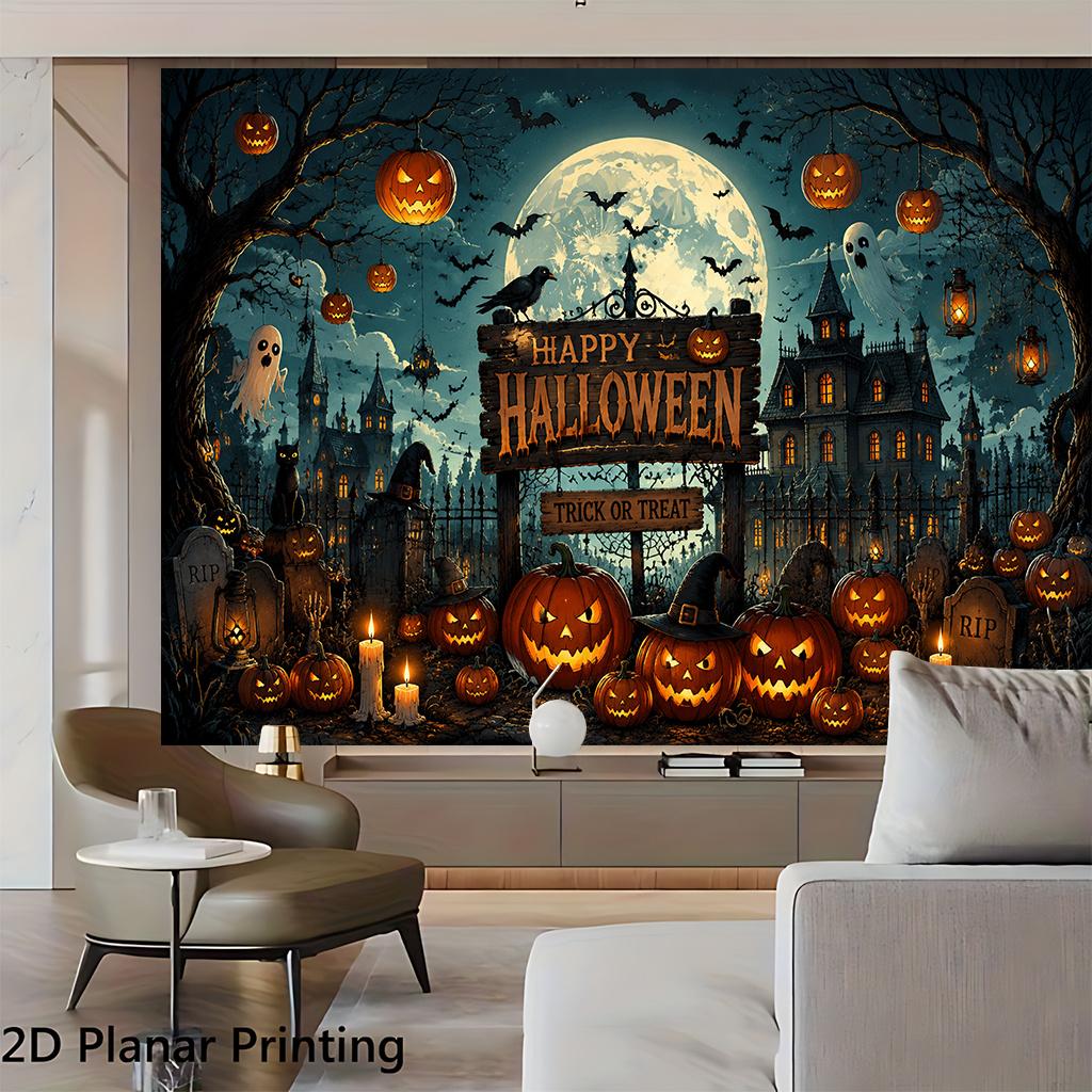 1 piece of 2D flat banner, Halloween pumpkin night party 4, indoor and outdoor courtyard decoration backdrop fabriczyc