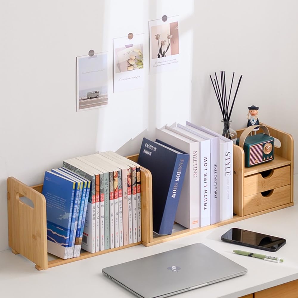 Bamboo Wood Desktop Desktop Expandable Book Desk Desk Desktop Desk Shelf with Small Office Book Storage Desk Book Stand [SYZHXHKL] Bookshelf, Rack,