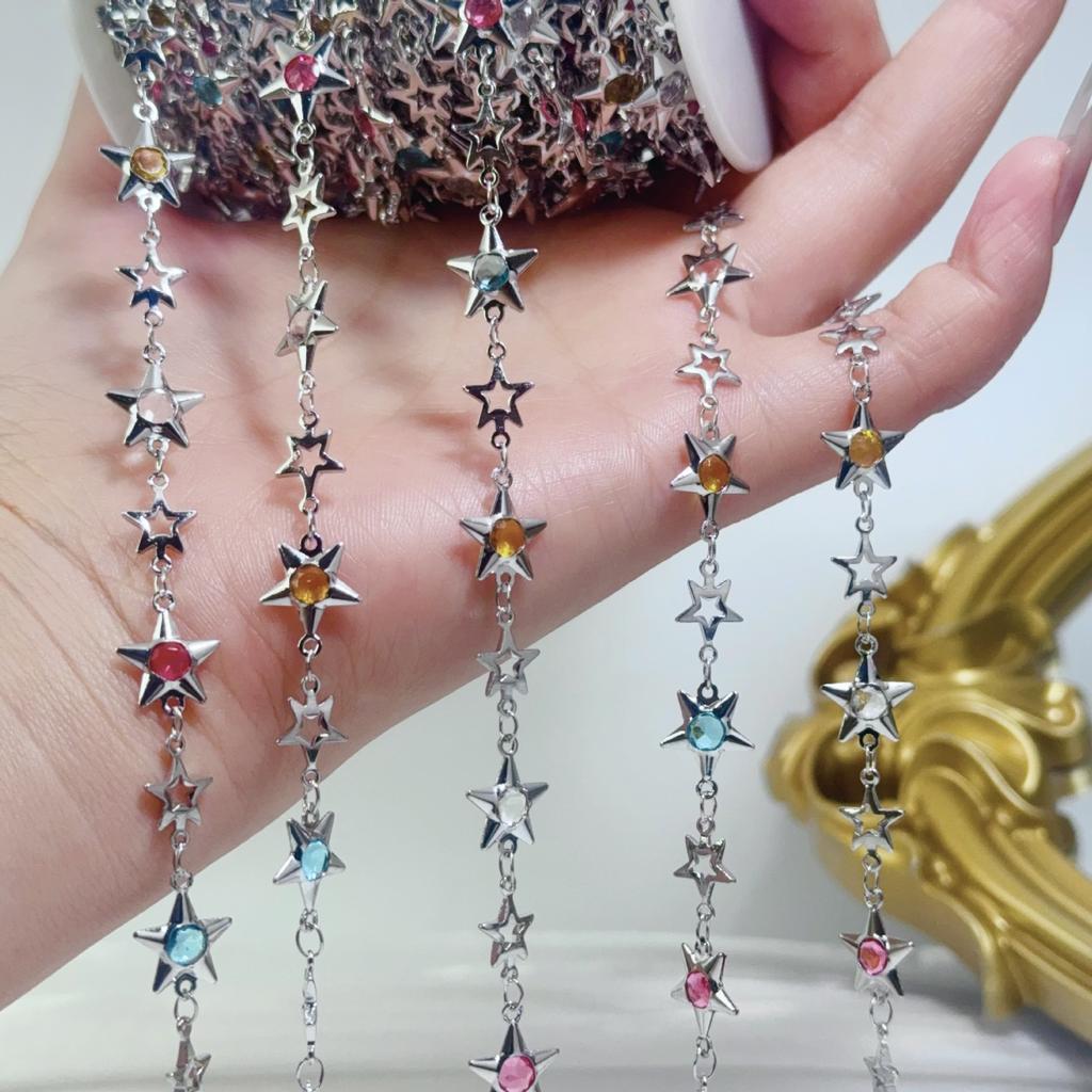 0.5/1/2M Star-Shaped Metal Chain Inlaid With Colorful Rhinestones DIY Necklace Lolita Decorative Chain Jewelry Making Supplies