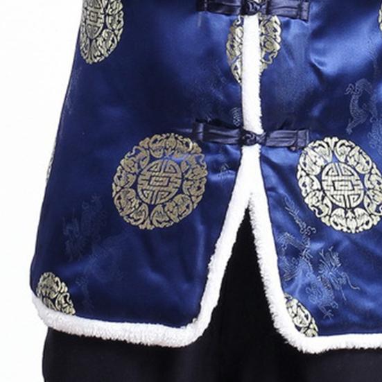 Stand Collar Sleeveless Disc Buckles Furry Trim Tang Suit Vest Men Winter Chinese New Year Tang Suit Waistcoat Outerwear