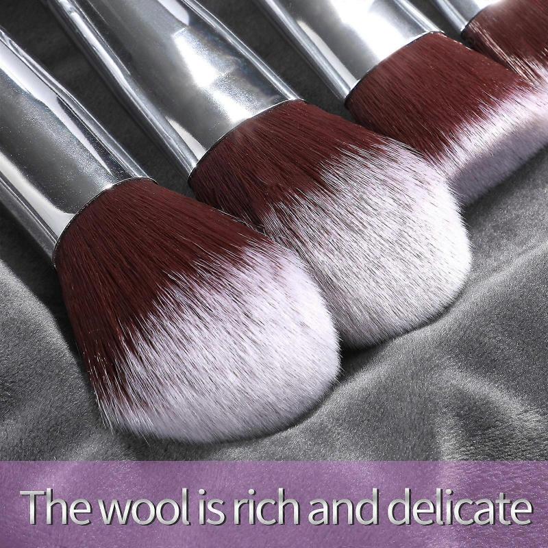 Makeup Brushes Premium Synthetic Foundation Powder Concealers Eye Shadows Makeup 14 Pcs Brush SetSilver Purple with case