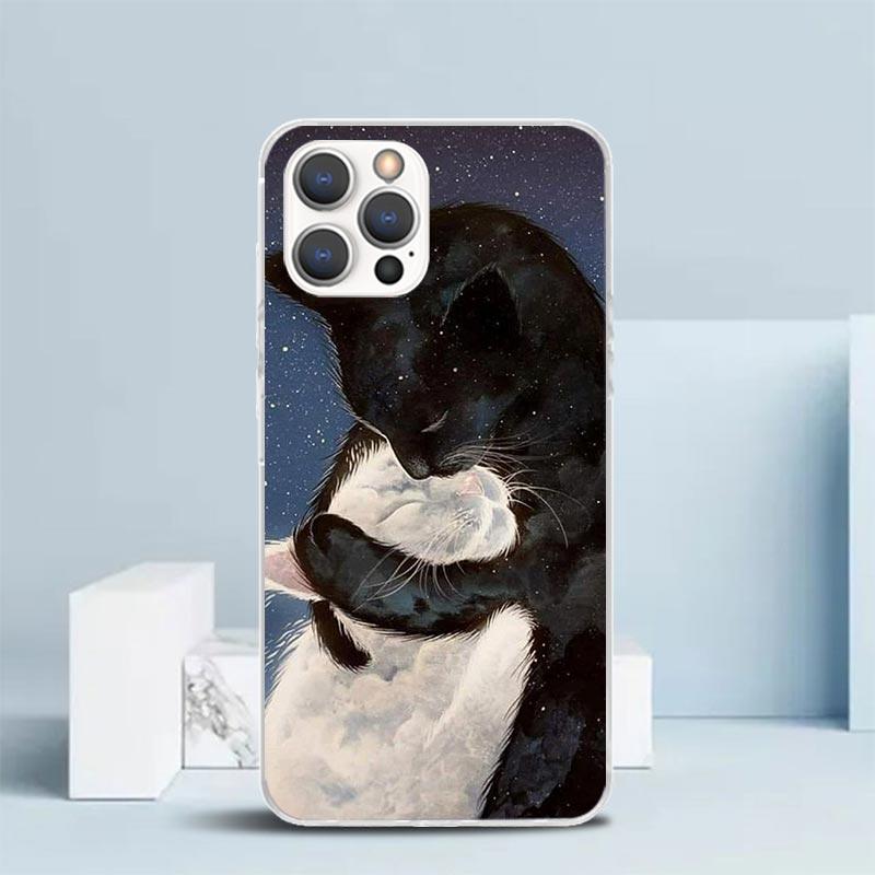 Cartoon Cute Black Cat Phone Case For IPhone 16 17 Air 16E 15 14 Plus 13 Mini 12 11 Pro Max 7 8 + SE 2020 Soft TPU Back Cover 16