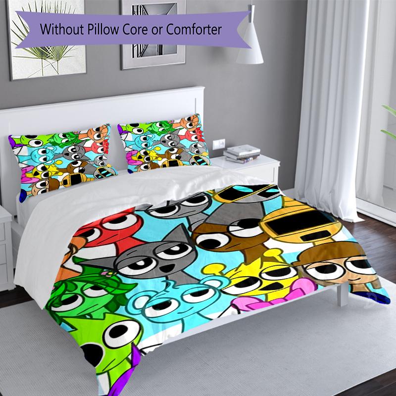 3pcs Incredibox Sprunki Duvet Cover Set, Includes 1 Duvet Cover and 2 Pillowcases,Skin-Friendly&Comfortable Fabric,Suitable Bedding Sets