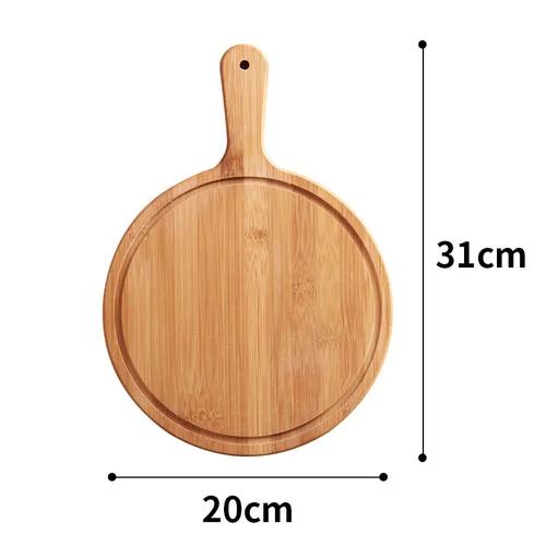 Bamboo-wood pizza tray round handle Japanese-style household western-style steak tableware Pizza tray bottom supports solid wood