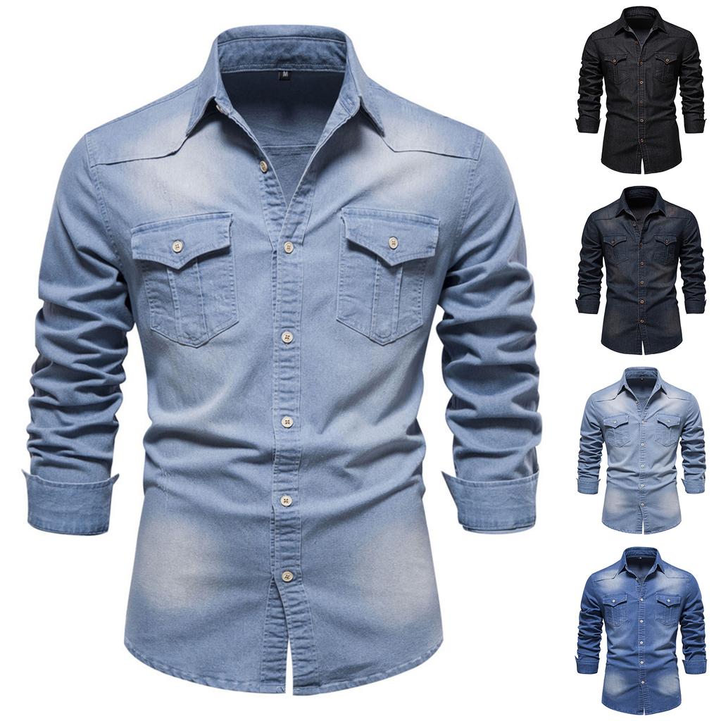 New Retro European And American Long Sleeve Jeans Shirt Men's Fashion Shirt