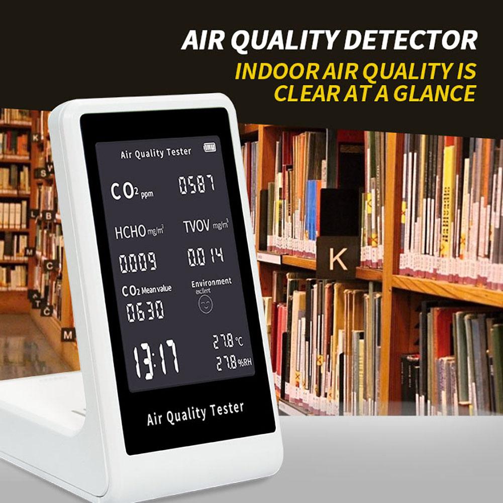 Indoor Air Quality Monitor 5 In 1 Portable Real-Time Detector For CO2 TVOC HCHO Temperature Humidity Air Quality Tester For Home
