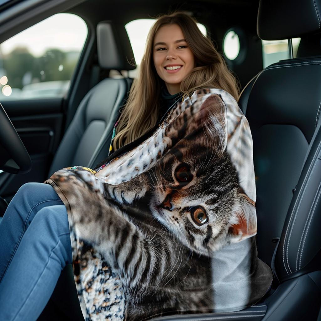 1pc Kitten in Blanket Portable Blanket- Lightweight Throwfor Sofa, Travel, Camping, Livingroom, Office, Couch, Chair, and Bed - Digital Prin