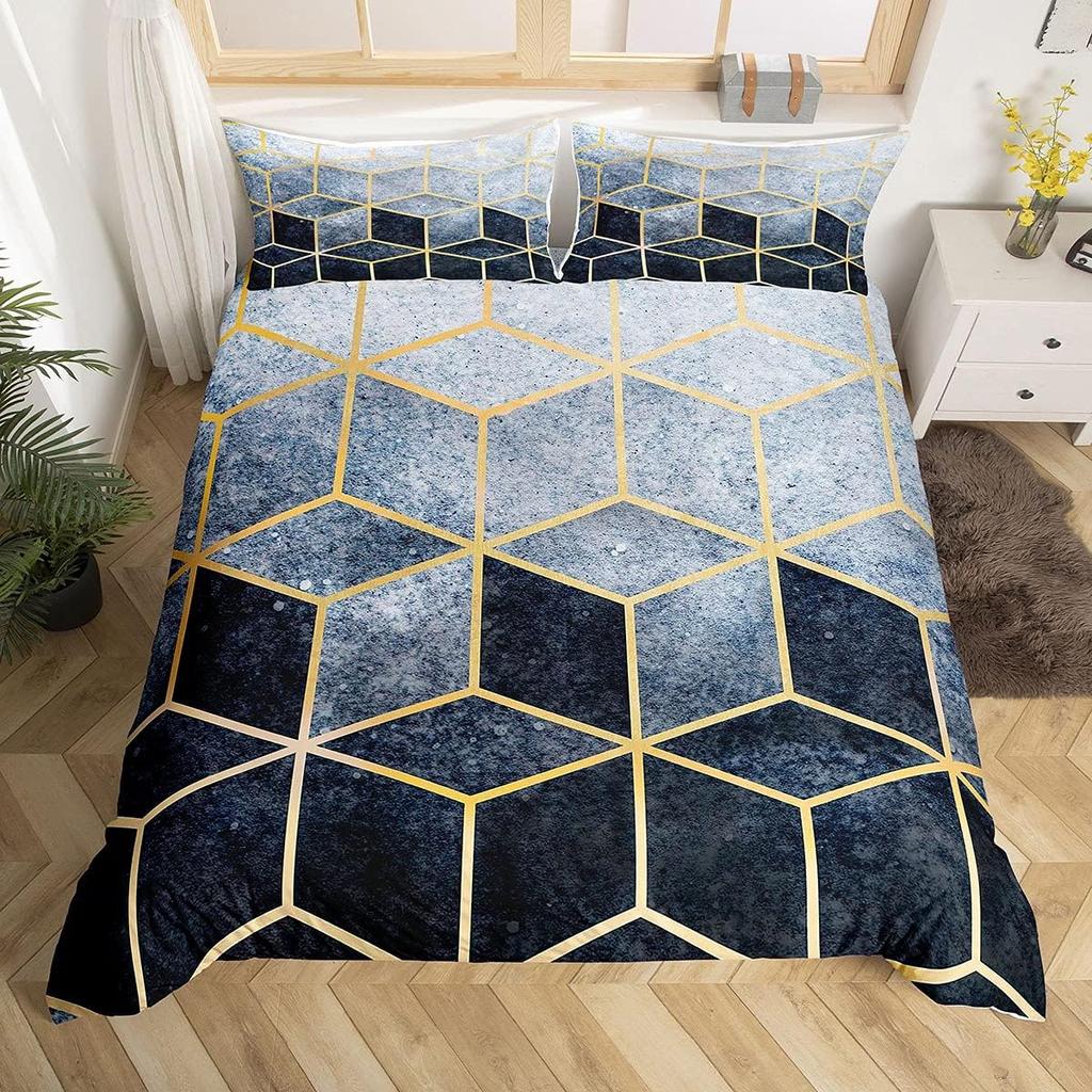 Marble Duvet Cover Queen Full for Kids Boys Girls Modern Luxury Marble Print Comforter Cover Geometric Cube Bedding Set 2/3Pcs