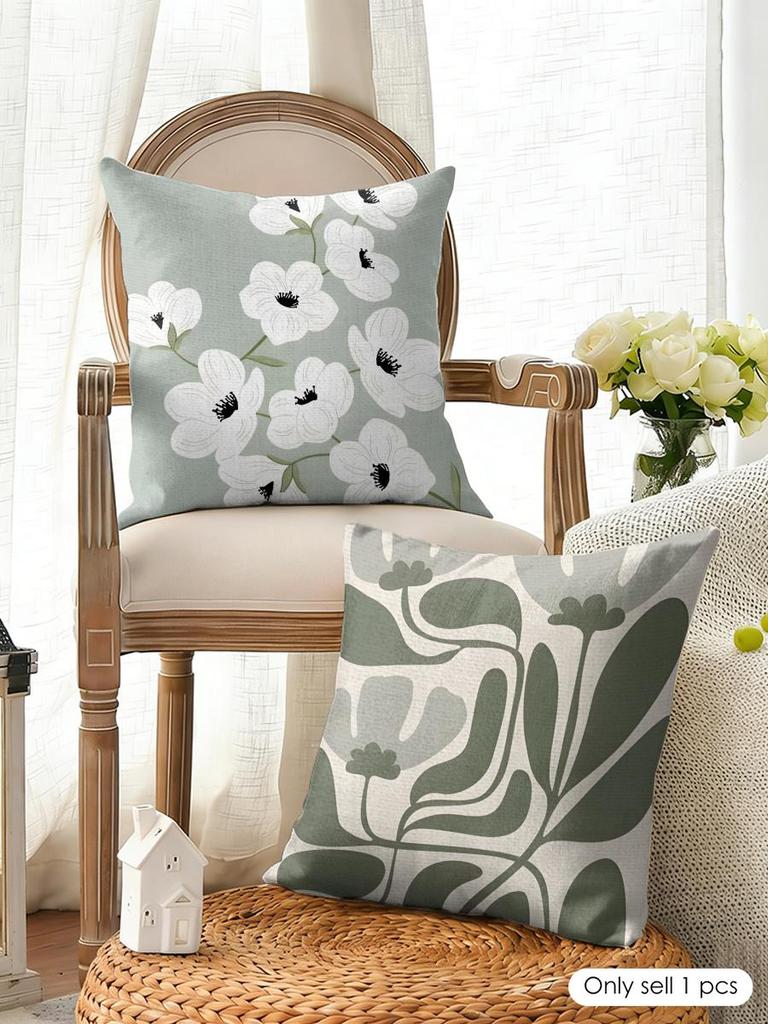 Nordische Abstrakte Grüne Geometrische Blumen Kissenbezug Natürliche Leinen Bio-Stoff Druck Atmungsaktiv Perfekt Für Heimdekoration