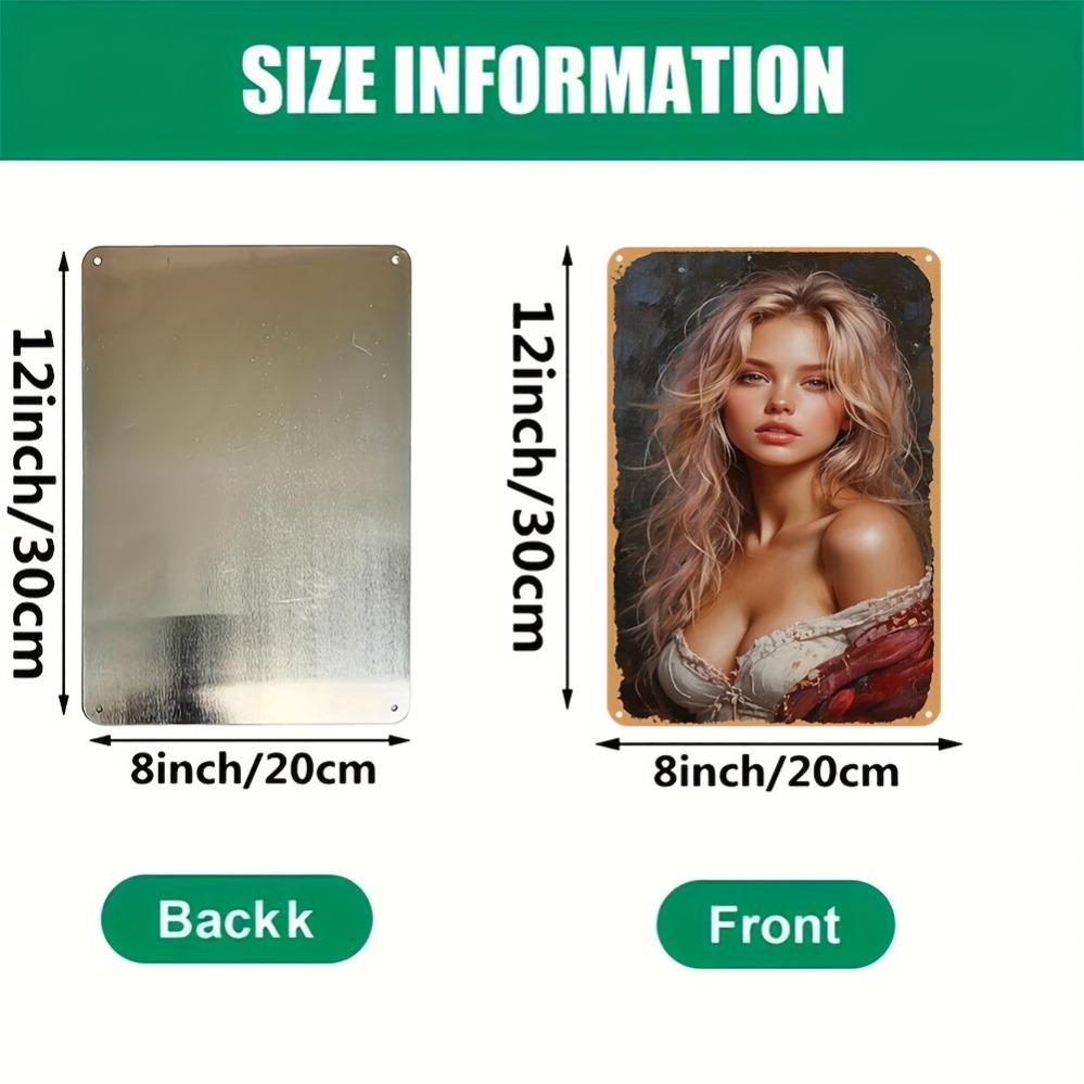 Vintage Aluminum Wall Art Decor - Waterproof Dustproof Red Dress Woman Flat 2D Design, Perfect Gift for Home Bar Cafe Christmas