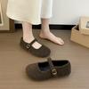 2025 Autumn New French Retro Round Head with Mary Jane Shoes Femininity Plush Flat Shoes
