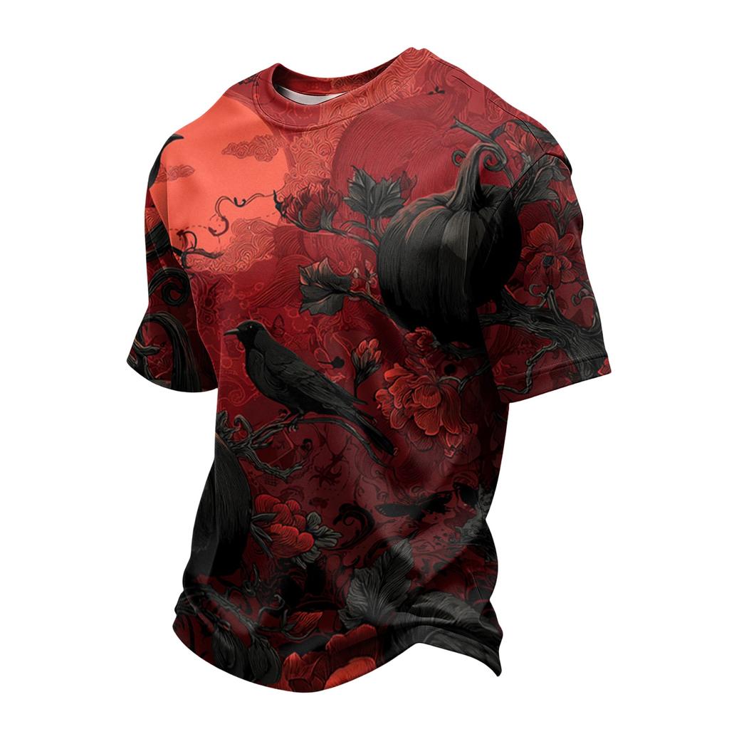 Men Casual Crew Neck Lightweight Breathable Short Sleeve Top with Halloween Themed Printed Graphic for Daily Wear