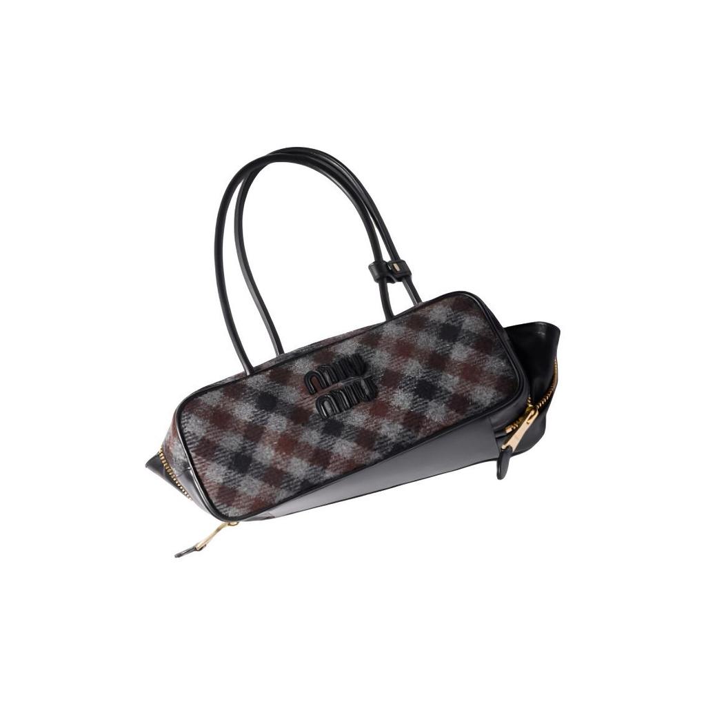 Miu Miu Beau Brand Logo Mixed Material Handbag Women handbag Slate-Gray Cocoa-Brown 5BB173_2IFK_F0RDS_V_OWM