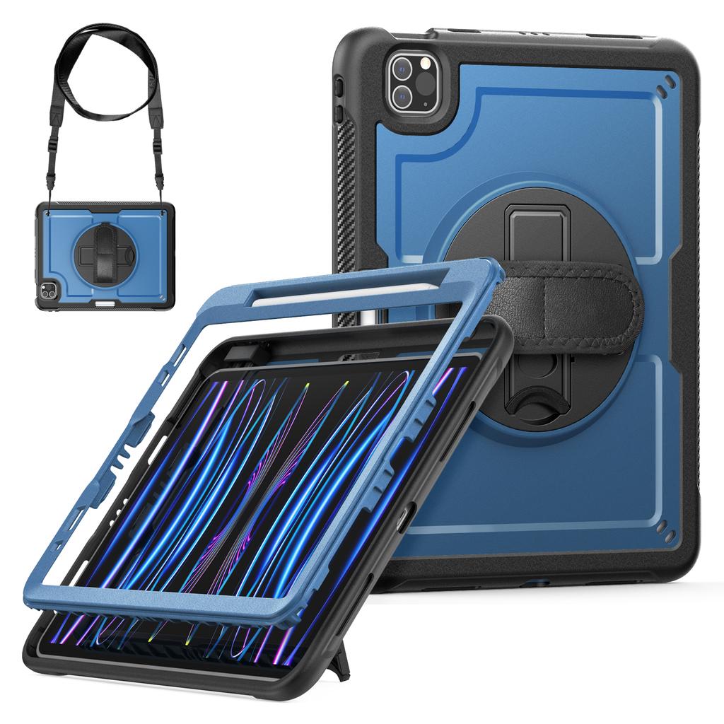 Tablet Case For iPad Air (2022)/(2020)/Pro 11 (2022)/(2021)/(2020)/(2018) PC + TPE Cover with Hand Strap and Shoulder Strap