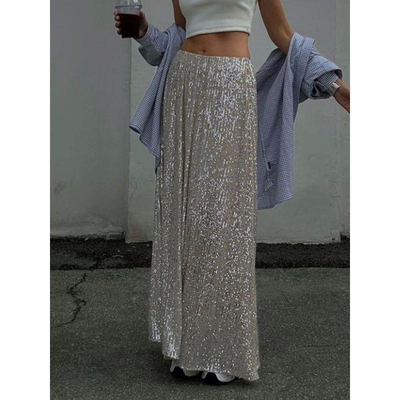 Sequin Elastic Waist Slim Fit Skirt Sequin Elastic Waist Silm Straight-leg Skirt
