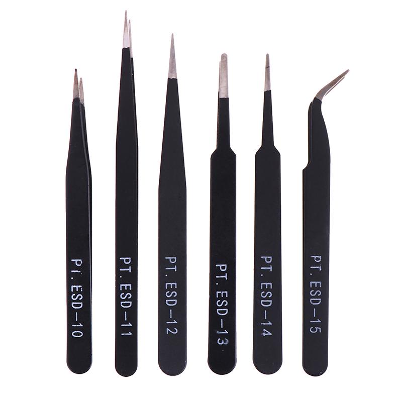 6Pcs Anti-Static Esd Tweezers Repair Tool Precision Curved Straight Tweezers
