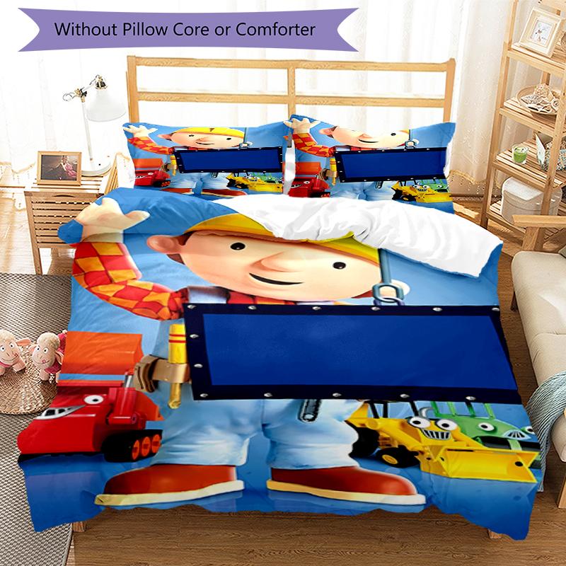 3pcs Bob the Builder Bedding Set Duvet Cover Closure Includes 1 Duvet Cover & 2 Pillowcases, Soft and Comfortable for All Seasons.