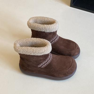 Sheepskin Version~ Retro Style Round Head Thick-soled Snow Boots Women's 2025 New Winter Velvet Warm Short Bread Shoes