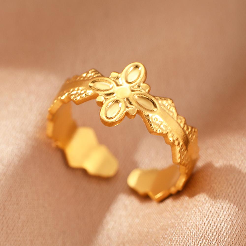 Stainless Steel Rings Vintage Plants Leaves Snake Exquisite Star Moon Adjustable Open Sweethearts Rings For Women Zircon Gifts