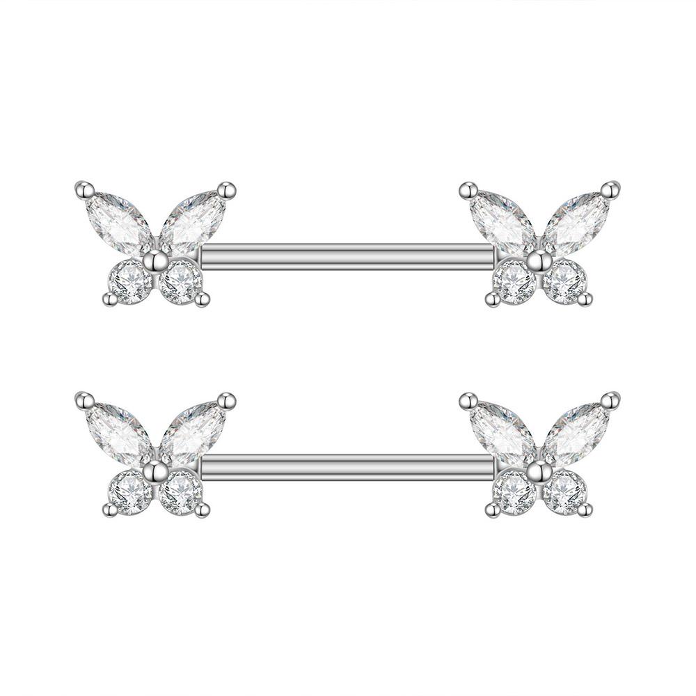 2pcs 316L Steel Maple Leaf Nipple Rings Barbell Butterfly Wing Shield Piercing for Women Girls Sexy Nipple Piercing Body Jewelry