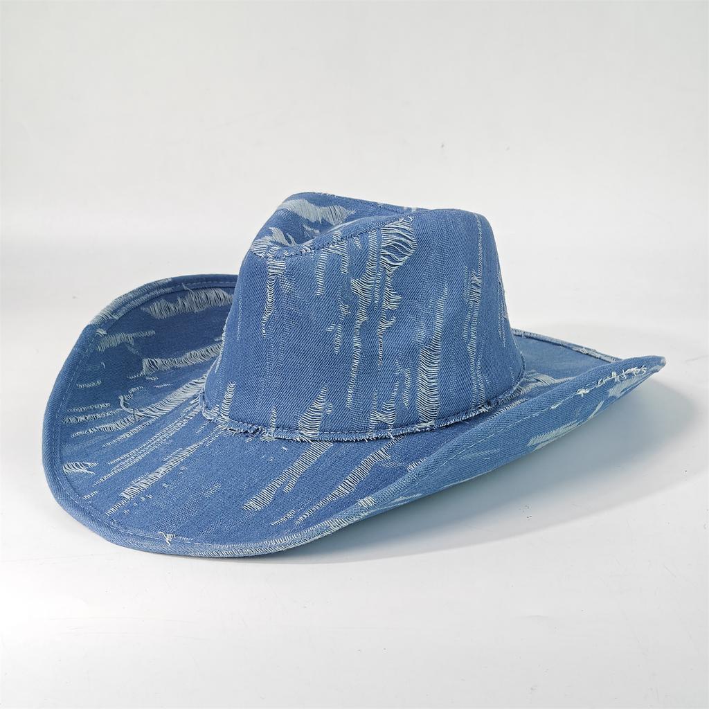 Western Denim Cowboy Hat For Women Men Felt Wide Brim Cowboy Cowgirl Hat For Party Costume Dress Up Cosplay Cowboy Hat