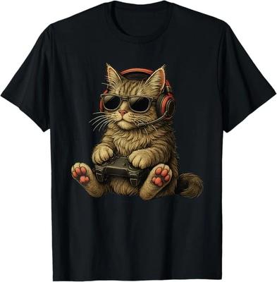 Kitten Cat Playing Video Games Vintage Funny Cat Gaming T-Shirt