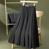 Saias Longas Femininas de Design Sólido com Pregas para Escritório, Casual, Cintura Alta, Linha A, Solta, Comprimento Médio, Roupas