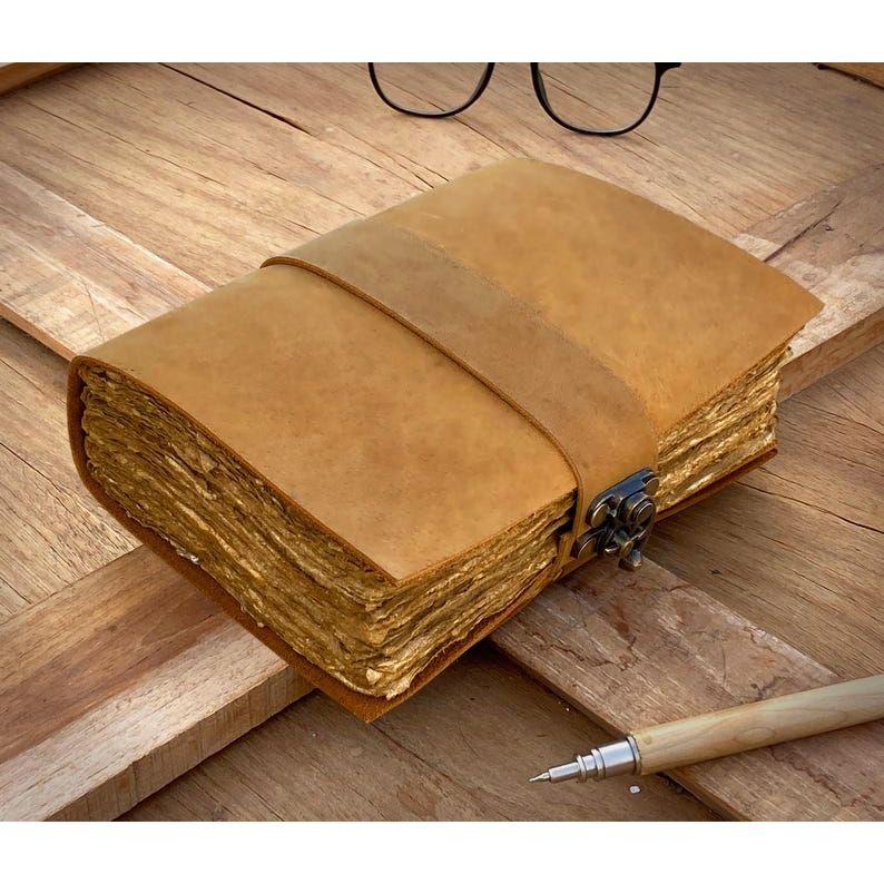 Handmade Vintage leather Journal - Blank Spell Book of Shadows, Grimoire Journal, Travel Writing Notebook, Deckle Edge Paper Lock Closure