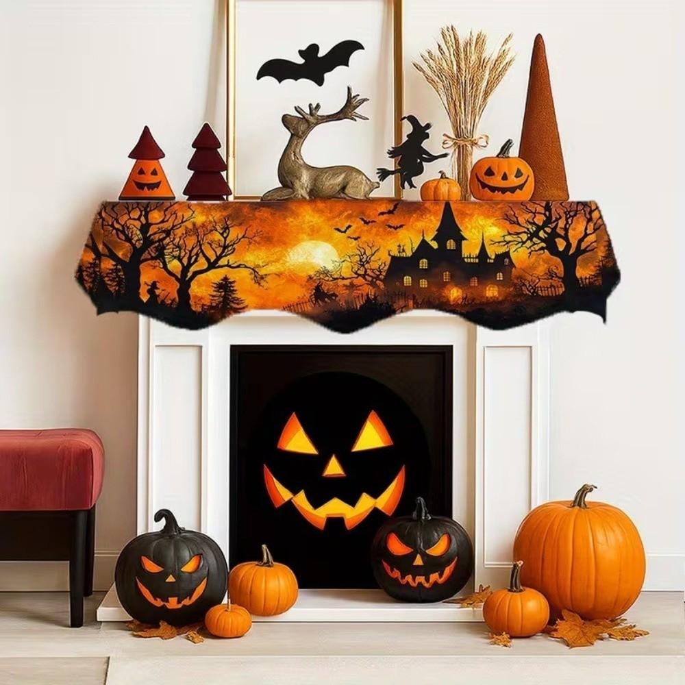 Halloween-Kamin-Schal mit Zackensaum Landhausstil Gruselige Kamin-Dekoration Herbst-Wohnkultur
