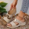 New large-size women's shoes casual one-pedal sewing line metal buckle cool slippers wedge heel thick-soled hollow slippers