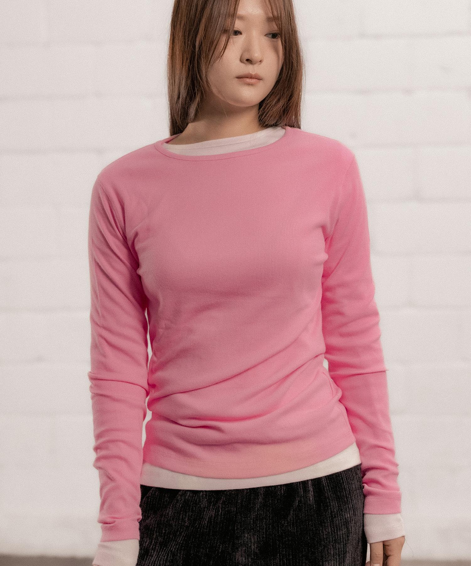 Cotton Bell Cotton Ribbed Long Sleeve Tee - Pink