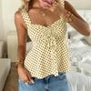 Sleeveless Casual Polka Dot Print Ruched Front Tank Top with Adjustable Straps Lightweight Summer Blouse for Women