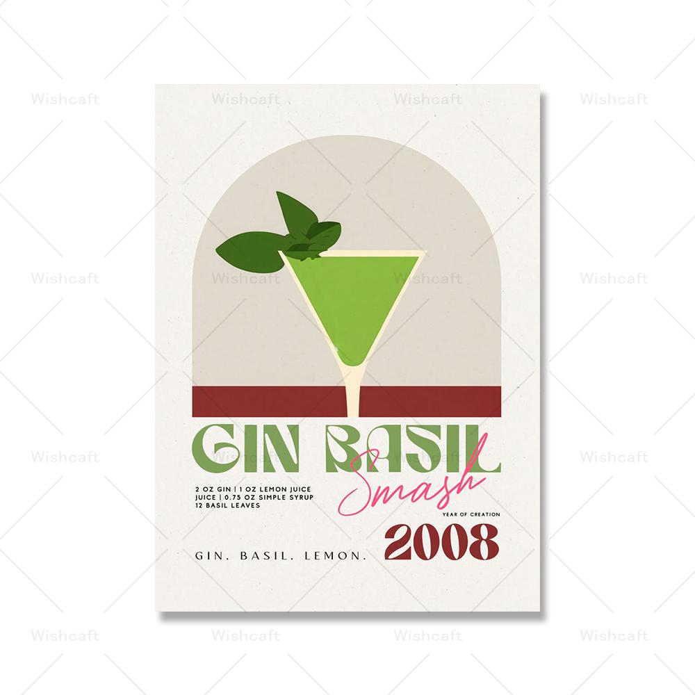 Vintage Manhattan Cocktail Art Prints Drinking Dry Martini Poster Margarita Gin Basil Smash Kitchen Bar Club Wall Decor Pictures